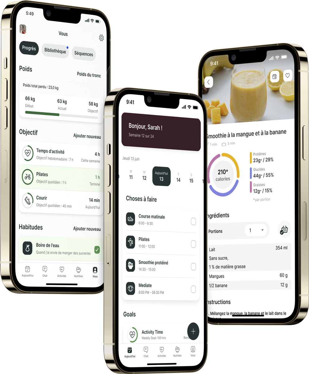 Une maquette graphique de l'application d'entraînement, démontrant les fonctionnalités.
